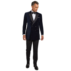 Hardnett Men's Double Breasted Blue Velvet Tuxedo