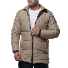 Herman Men's Beige 3/4 Length Down Puffer Jacket – Winter Insulated Coat