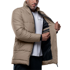 Herman Men's Beige 3/4 Length Down Puffer Jacket – Winter Insulated Coat