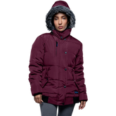 Jasmine Maroon Faux Fur Hooded Puffer jacket
