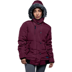 Jasmine Maroon Faux Fur Hooded Puffer jacket