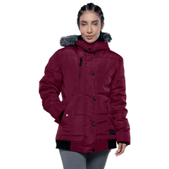 Jasmine Maroon Faux Fur Hooded Puffer jacket