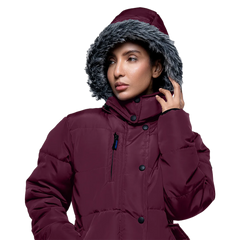 Jasmine Maroon Faux Fur Hooded Puffer jacket