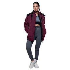 Jasmine Maroon Faux Fur Hooded Puffer jacket