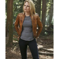 Jennifer Morrison Once Upon A Time Emma Swan Distressed Brown Leather Jacket