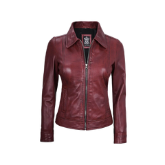 Jose Women's Burgundy Harrington Leather Jacket