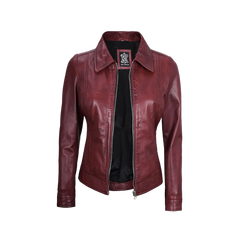 Jose Women's Burgundy Harrington Leather Jacket