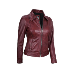 Jose Women's Burgundy Harrington Leather Jacket