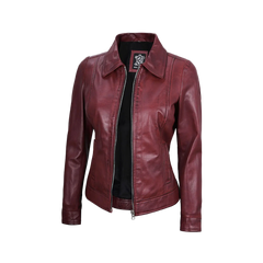 Jose Women's Burgundy Harrington Leather Jacket