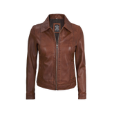 Jose Women's Harrington Lightweight Leather Jacket Cognac Wax