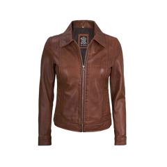 Jose Women's Harrington Lightweight Leather Jacket Cognac Wax