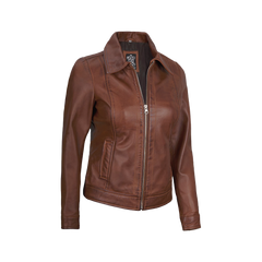 Jose Women's Harrington Lightweight Leather Jacket Cognac Wax