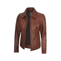Jose Women's Harrington Lightweight Leather Jacket Cognac Wax