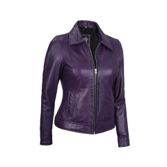 Jose Women's Harrington Leather Jacket Purple