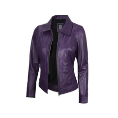 Jose Women's Harrington Leather Jacket Purple