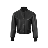 Julee Women's Black Snap Button Cropped Leather Bomber Jacket