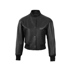 Julee Women's Black Snap Button Cropped Leather Bomber Jacket