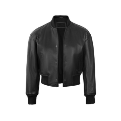 Julee Women's Black Snap Button Cropped Leather Bomber Jacket