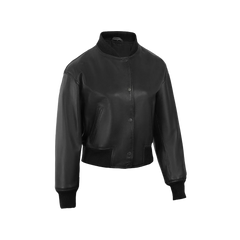 Julee Women's Black Snap Button Cropped Leather Bomber Jacket