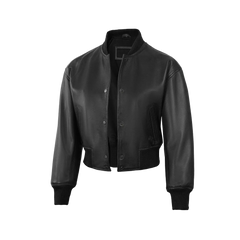 Julee Women's Black Snap Button Cropped Leather Bomber Jacket