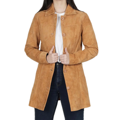 Kandis Light Brown Women's Suede Car Coat