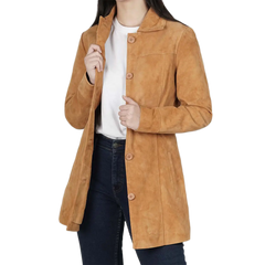 Kandis Light Brown Women's Suede Car Coat