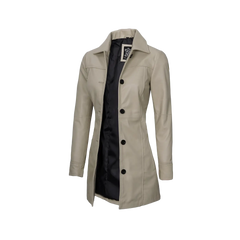 Kandis Women's Biege Real Leather Car Coat