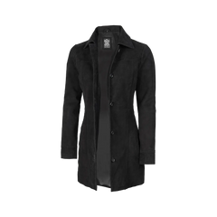 Kandis Women's 3/4 Length Black Suede Car Coat