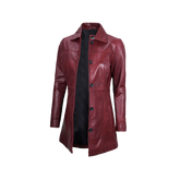 Kandis Women's Burgundy Real Leather Car Coat