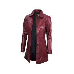 Kandis Women's Burgundy Real Leather Car Coat