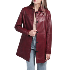 Kandis Women's Burgundy Real Leather Car Coat
