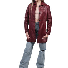 Kandis Women's Burgundy Real Leather Car Coat