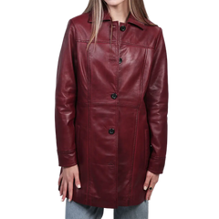 Kandis Women's Burgundy Real Leather Car Coat