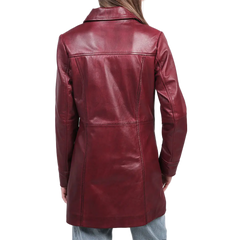 Kandis Women's Burgundy Real Leather Car Coat