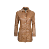 Kandis Women's Camel Brown Real Leather Car Coat