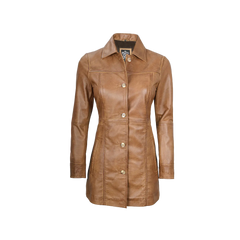 Kandis Women's Camel Brown Real Leather Car Coat