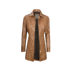 Kandis Women's Camel Brown Real Leather Car Coat