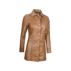 Kandis Women's Camel Brown Real Leather Car Coat