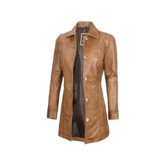 Kandis Women's Camel Brown Real Leather Car Coat