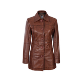Kandis Women's Cognac Brown Leather Car Coat