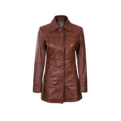 Kandis Women's Cognac Brown Leather Car Coat