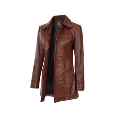 Kandis Women's Cognac Brown Leather Car Coat