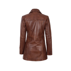 Kandis Women's Cognac Brown Leather Car Coat