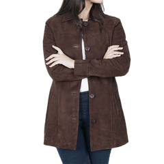 Kandis Women's Dark Brown Suede Car Coat