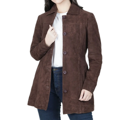 Kandis Women's Dark Brown Suede Car Coat