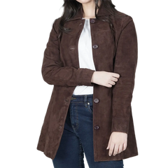 Kandis Women's Dark Brown Suede Car Coat