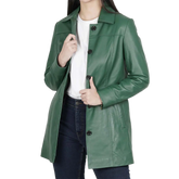 Kandis Women's Green Real Leather Car Coat