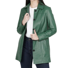 Kandis Women's Green Real Leather Car Coat