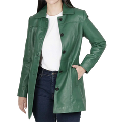 Kandis Women's Green Real Leather Car Coat