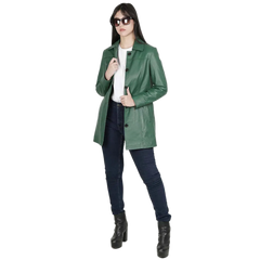 Kandis Women's Green Real Leather Car Coat